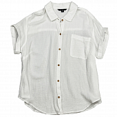 Картинка Рубашка широкая короткий рукав бежевые пуговицы жатая ткань от магазина LonnaMag