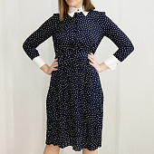 Картинка Платье миди белый воротник манжеты горох грудь на пуговицах от магазина LonnaMag