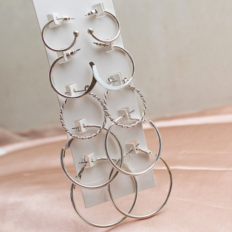 Серьги кольца набор 5 пар с шариком на конце закрученное