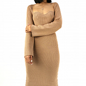 Картинка Платье трикотаж по фигуре ниже колен глубокий вырез галочкой } от магазина LonnaMag