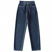 Картинка Джинсы свободные прямые белые строчки на пуговице надпись fashion jeans от магазина LonnaMag