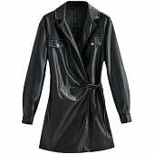 Картинка Платье рубашка мини эко кожа на запах с завязками 2 клапана от магазина LonnaMag