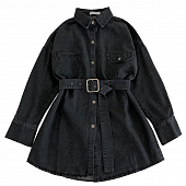 Картинка Платье мини джинс длинный рукав + пояс с металл пряжкой от магазина LonnaMag