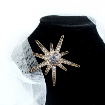 Брошь пин значок 10-конечная звезда в стразах