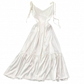 Картинка Платье миди белое v-вырез завязки на плечах шов под грудью снизу на юбке нашит волан от магазина LonnaMag
