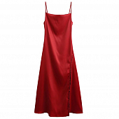 Картинка Платье комбинация красное на брителях на спине завязка сбоку разрез на крючках от магазина LonnaMag